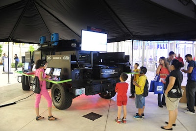 Along with a futuristic, interactive pod inside the venue, Alienware hosted an outdoor gaming center through an on-brand Hummer with multiple player stations.