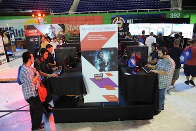 AMD showcased its latest releases at a massive gaming station on the floor, where participants could play at stations that included headsets.