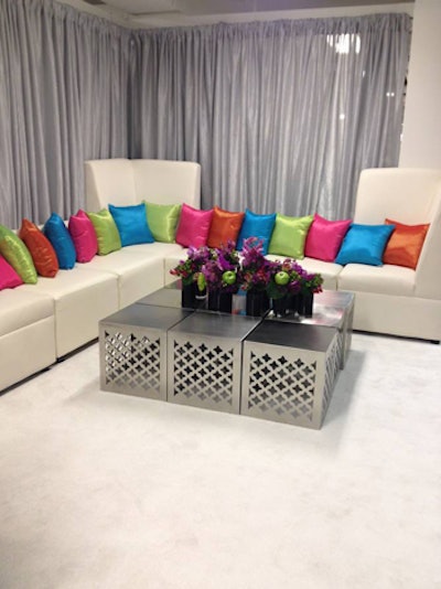 The AFR Event Furnishings lounge was the ideal setting for BizBash IdeaFest attendees to relax between education sessions on the trade show floor.