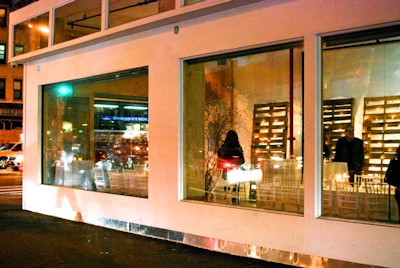 Bowery station façade at night