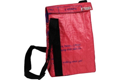 Lunch bag made from recycled feed bags by Cambodian artisans
