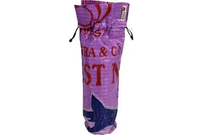 Socially conscious wine tote made from recycled rice bags