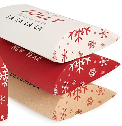 East of India Holiday Pillow Boxes, about $150 for 30; florisspecialevents.com