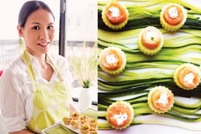 Karen Ferries (left); smoked salmon in cucumber cups