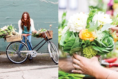 Christina Stembel (left); a daily arrangement using cabbage