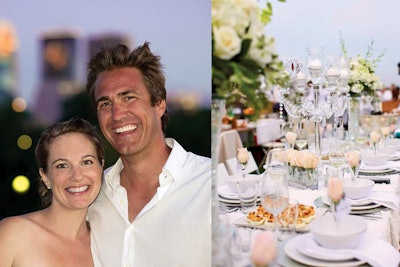 Nicole Benjamin and Garrett Sathre (left); a table at Le Dîner à San Francisco