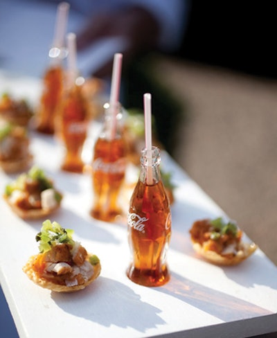 Fried chicken bites and mini rum-and-Cokes, by PCK Catering