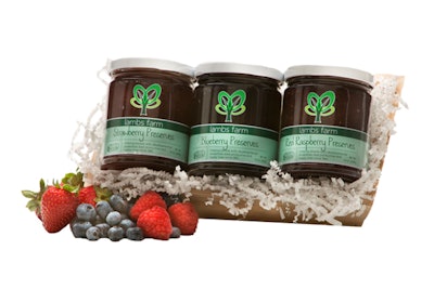 Fabulous gift assortment of blueberry, strawberry, and red raspberry preserves