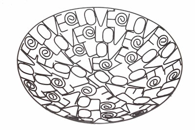 Metal “love” bowl made from recycled bicycle tire spokes