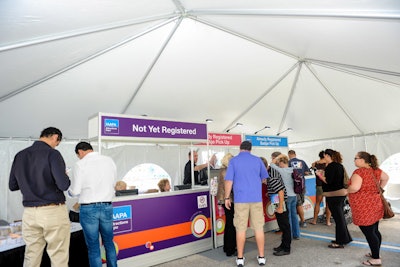 Attendees walking in from the convention center parking lot could pick up their registration materials at a tent outside, alleviating congestion inside. Two additional registration counters were located in the nearby Hilton and Hyatt Regency hotels.