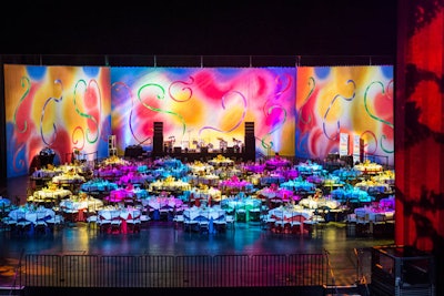 Tables were set up on the stage at the Ziff Ballet Opera House at the Adrienne Arsht Center. The concept for the event was to present the performing arts center in a novel way for children.