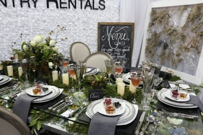 New England Country Rentals showcased rustic chic decor at its booth on the trade show floor.
