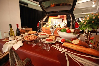 An elegant tailgate party inspired the vignette from Sparc Inc., designed by Richard Cassis and Hunter Kaiser.