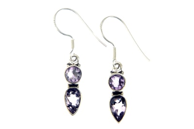Sterling silver earrings featuring pear- and circular-shaped semiprecious stones