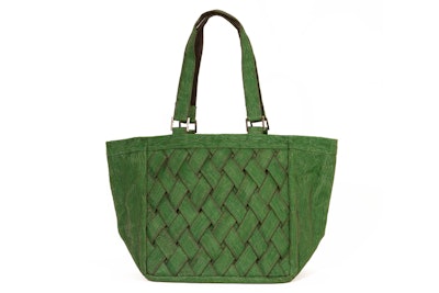 Repurposed netting woven into a sophisticated tote