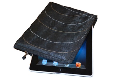 Padded and embroidered iPad case made from repurposed netting