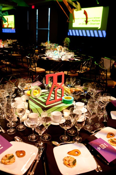 Designer David Stark used fluorescent tape provided by 3M to create much of the decor for the National Design Awards gala in 2011. At some of the tables, rolls of the colorful tape added a decorative element to platforms displaying large-scale table numbers.