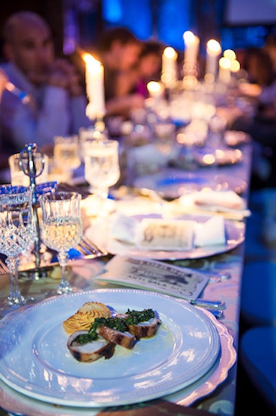 The caterer and chef also designed a four-course menu for dinner comprising turtle soup; broiled mackerel with maître d'hôtel butter and sliced cucumbers; poached stuffed chicken with tarragon sauce, French peas, duchess potatoes, and tinned white asparagus (pictured); and crème de menthe parfait.