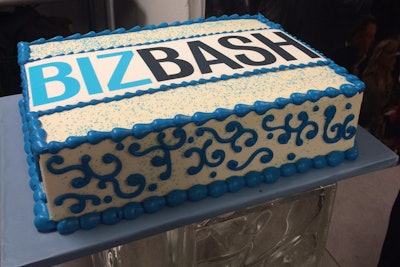 Tipsycake created a custom confection for BizBash. The cake inside was blue to reflect BizBash's corporate hue.