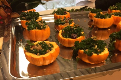 Jewell Events Catering debuted its stuffed-pumpkin station at the event. Guests could get the gourd filled with chipotle mashed potatoes with braised short ribs, kale salad, or pumpkin-spice mousse. Fun fact: The firm's founder, George Jewell, brought 200 mini pumpkins back from his farm in Michigan to help create the station.