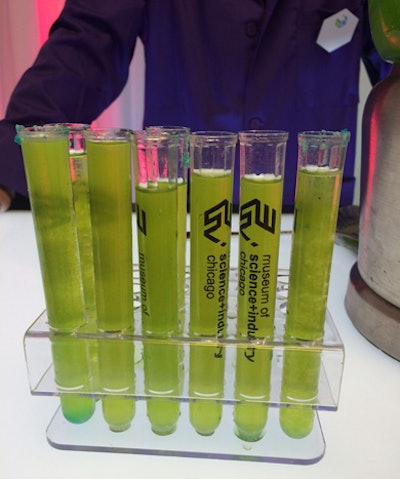 At a laboratory-inspired booth, the Museum of Science and Industry served margarita shots in on-theme test tubes.