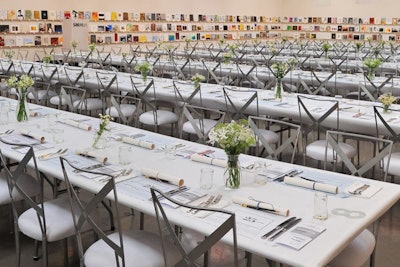 In Los Angeles last May, nearly 300 artists and art patrons celebrated the Santa Monica Museum of Art’s 25th anniversary at the museum's second annual Precognito gala dinner. Table numbers were painted directly onto the white paper tablecloths.