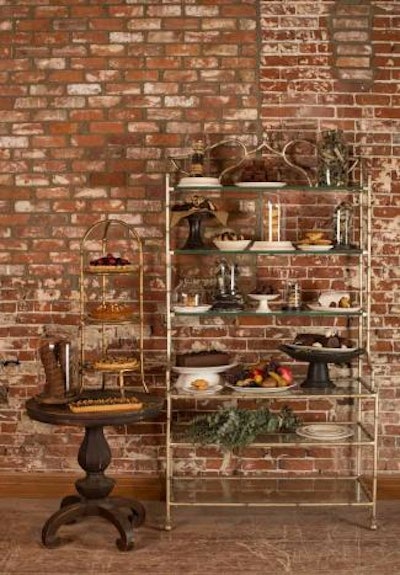 Eve silver display shelf, available in California, from Found Vintage Rentals. Catering: Room Forty; Desserts: Brown Bear Eats