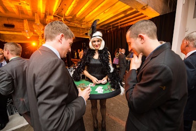 Roving card dealers dressed in flapper costumes presided over games of blackjack and poker using custom chips—actually chocolate coins—with the company logo.