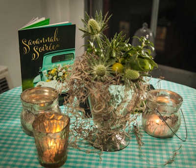 Southern moss was featured in floral arrangements that sat atop high-top tables.