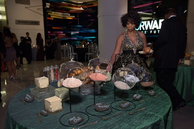 At the Museum of Science & Industry’s Black Creativity gala in Chicago in January, Sodexo provided a table that held hanging terrariums of flavored salts including red chili, pink Hawaiian, smoke, and rosemary. Also on hand: grinders holding pink, green, white, and black pepper, as well as a variety of flavored butters such as lavender honey and garlic.