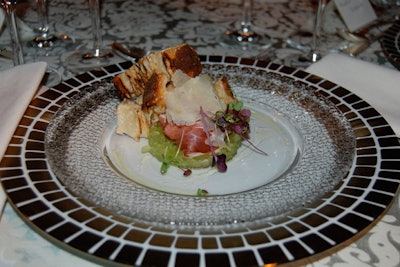 The chef at Restaurant Associates worked with the head chef at the Italian Embassy to design the menu, which began with grappa-compressed melon with prosciutto and black pepper pecorino.