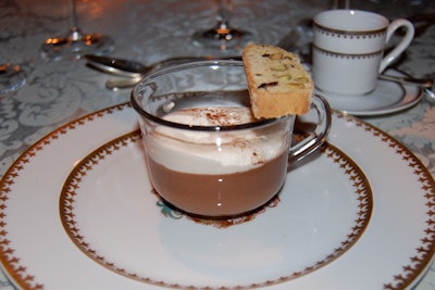 For dessert, the chefs created a red wine chocolate mousse accompanied by pistachio biscotti.