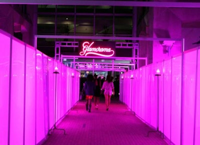 For the after-party at Macy’s Glamorama event in Los Angeles in 2010, guests entered through a pink-lit walkway with an illuminated sign bearing the event’s name.