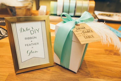 At the D.I.Y. gift-wrapping station, customers can use a combination of feathers and thick ribbons to create a 'glam' look.