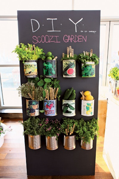 For an event in April, Scoozi Events NYC designed a “foraged” custom cocktail bar that allowed guests to pick garden-fresh herbs, fruits, and veggies for bartenders to add to their drinks.