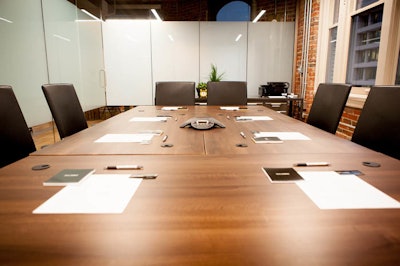 Conference room table with materials
