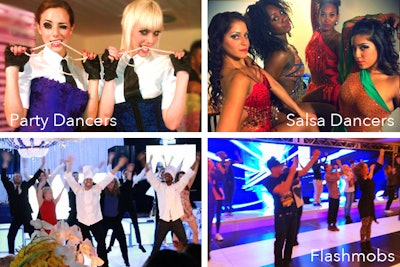 Various dancers: flash mobs, Latin/salsa, party/motivational dancers