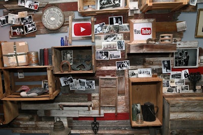 A vignette just inside the entrance had YouTube logos and other paraphernalia that channeled the planning team's vision of an artist's mountain lodge.