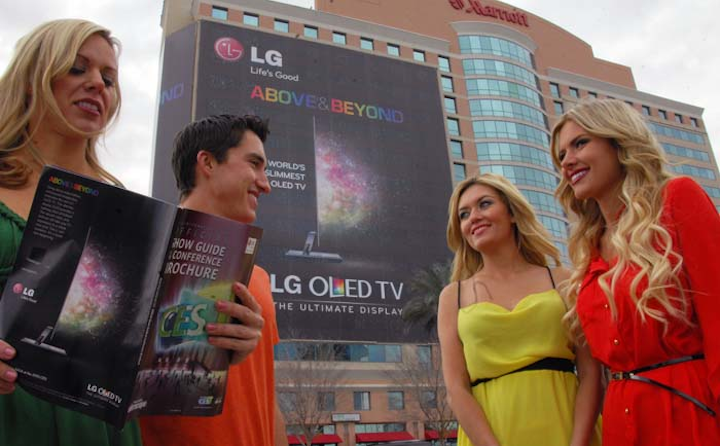 LG Electronics booth at CES show Las Vegas., product demonstrator