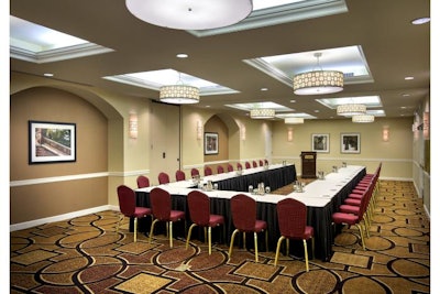 The newly-renovated Astor Room features a neutral color scheme and ample space for mid-size meetings.