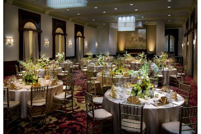 The newly-renovated Stuyvesant Ballroom is stunning with fresh, modern decor and new chandeliers and carpeting.