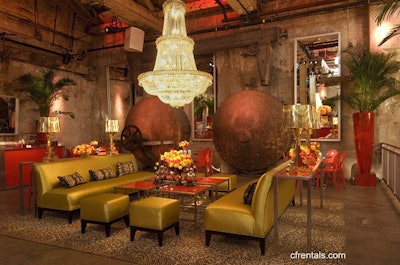 Large crystal chandeliers and palms