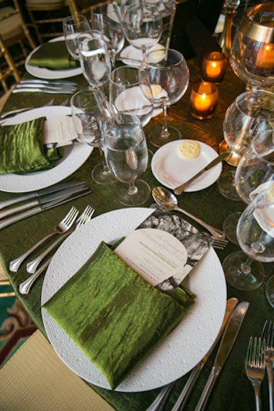 Moss-green linens adorned the tables, along with wines for the pairings selected by master sommelier Virginia Philip.