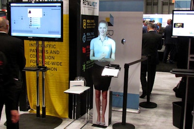 RetailNext customized the look of its virtual presenter, dressing it in the same shirt as the employees staffing the booth. As attendees stepped within a few feet of the system, built-in sensors triggered a welcome message.