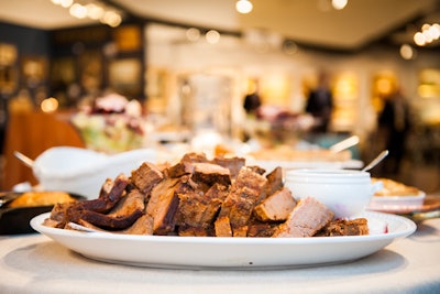 Tabasco onions and barbecue sauce accompanied the barbecue beef brisket.