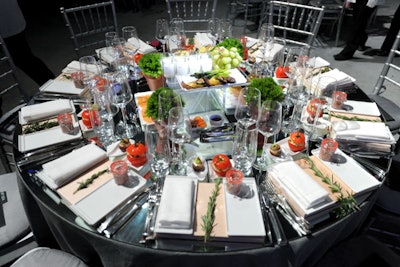 Thierry Catering prepared a menu of rustic snacks, and tables were decorated with sprigs of fresh herbs.