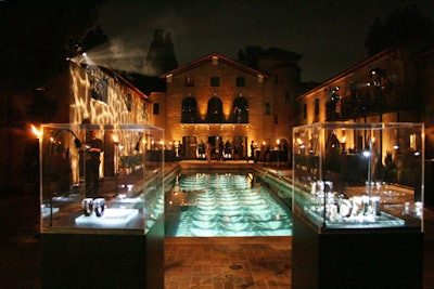 For David Yurman's men's collection launch event at the Paramour Mansion in Los Angeles in 2007, the venue’s marble pool got the look of an alligator's back with projections of scales. Scales also covered the exterior walls of the home, and cocktail tables and illuminated bars featured the alligator pattern.