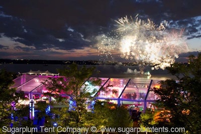 Clear tent underneath fireworks