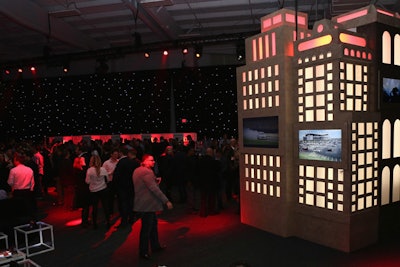With most of Super Bowl XLVIII's parties taking place in Manhattan, marketers looked to incorporate the city's iconic skyline in design of their events. In particular, ESPN's effort at Pier 36, designed by Event Eleven, featured 20 model skyscrapers illuminated from within. Drapes that mimicked a starlit sky added to the effect.