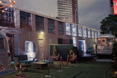 Entrance and patio area to Airship37 in the Distillery District